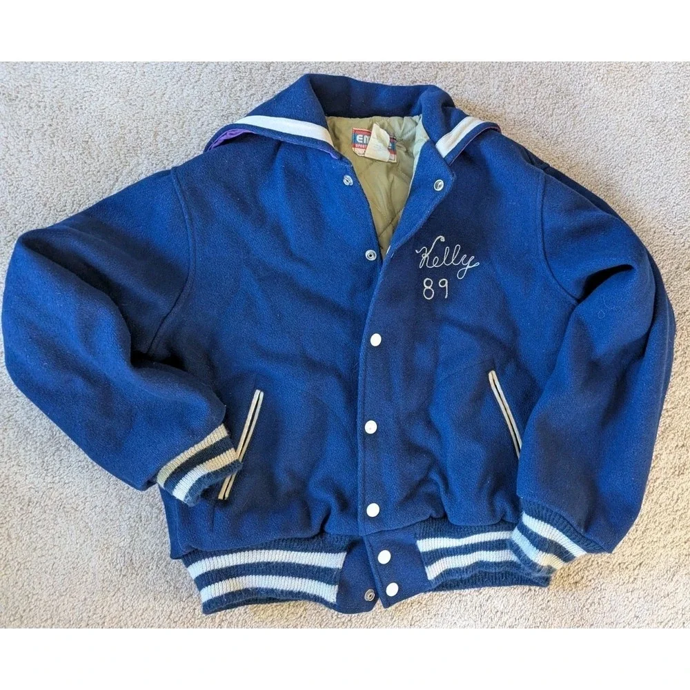 Letterman Jacket Blue & White‎ Vintage Wool Size M Ellwood City Lincoln High - Picture 2 of 8